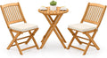 Tangkula 3 Pieces Acacia Wood Patio Folding Bistro Set, Outdoor Table and Chairs Set with Soft Cushions, Patio Furniture Set for Porch, Balcony, Garden, Deck and Backyard