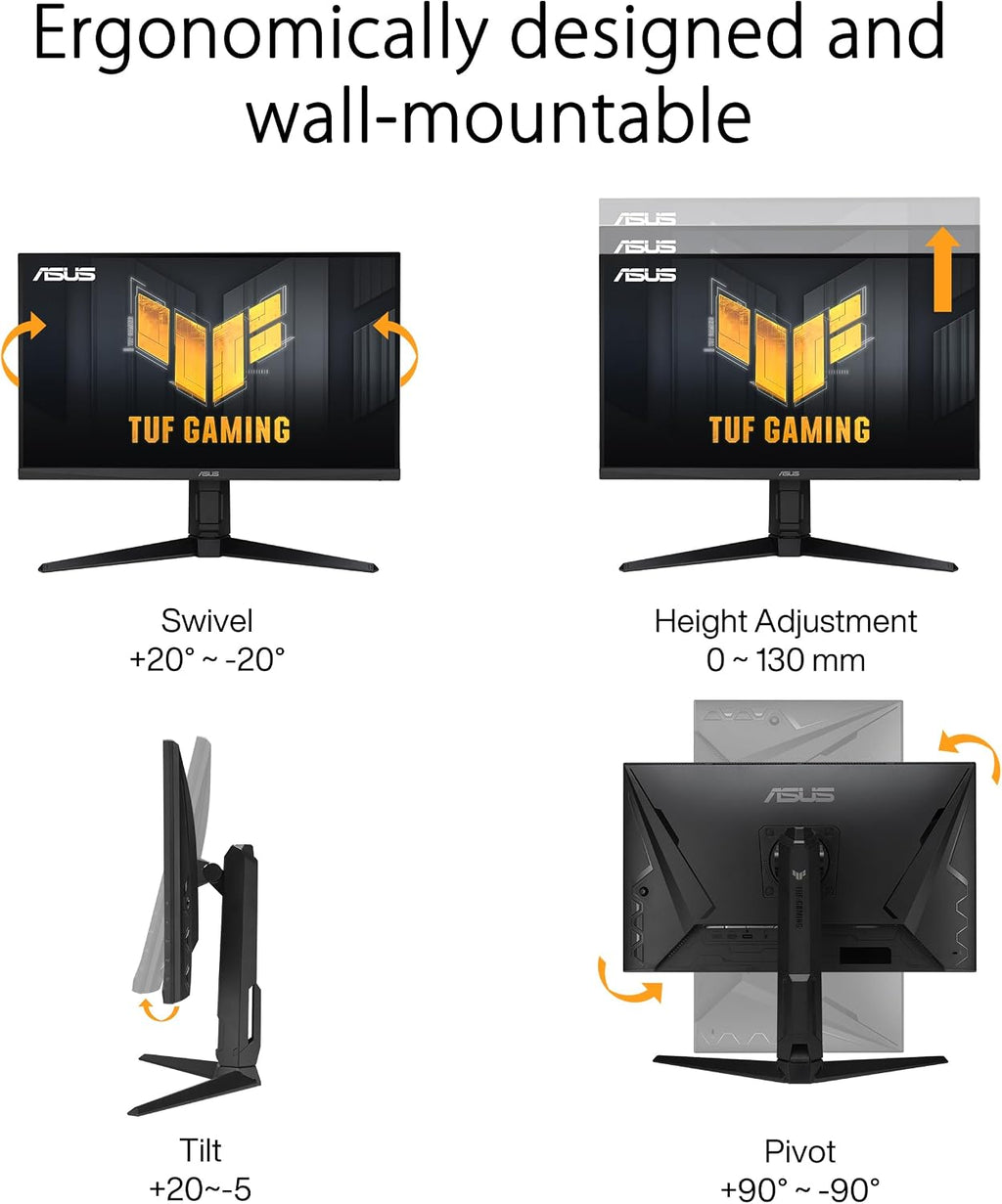 ASUS TUF Gaming 27' 1440P Monitor (VG27AQL3A) - QHD (2560 x 1440), 180Hz, 1ms, Fast IPS, Extreme Low Motion Blur SYNC, G-SYNC Compatible, Freesync Premium, 130% sRGB, DisplayHDR 400, 3 Year Warranty