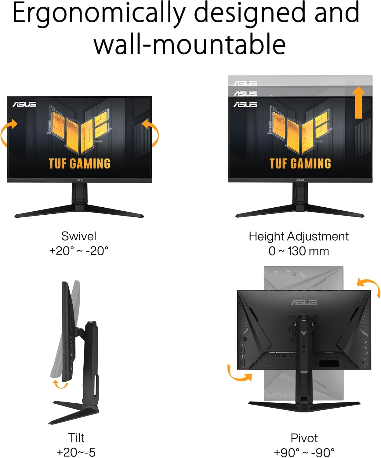 ASUS TUF Gaming 27' 1440P Monitor (VG27AQL3A) - QHD (2560 x 1440), 180Hz, 1ms, Fast IPS, Extreme Low Motion Blur SYNC, G-SYNC Compatible, Freesync Premium, 130% sRGB, DisplayHDR 400, 3 Year Warranty