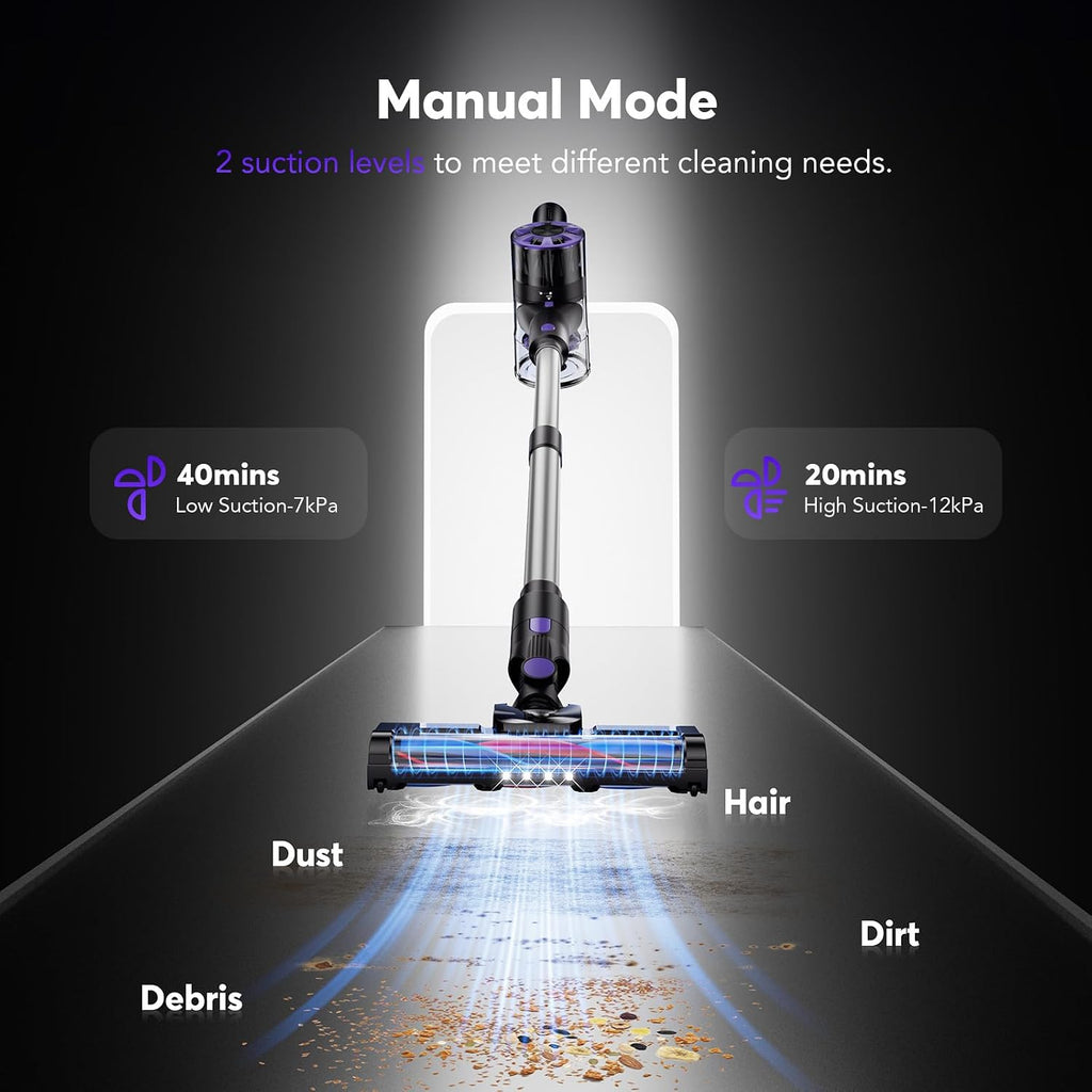Comvtu Cordless Vacuum Cleaner Rechargeable with Detachable Battery, Powerful Vacuums with 2 Adjustable Modes, Lightweight Portable Stick Vacuum (Hibiscus)