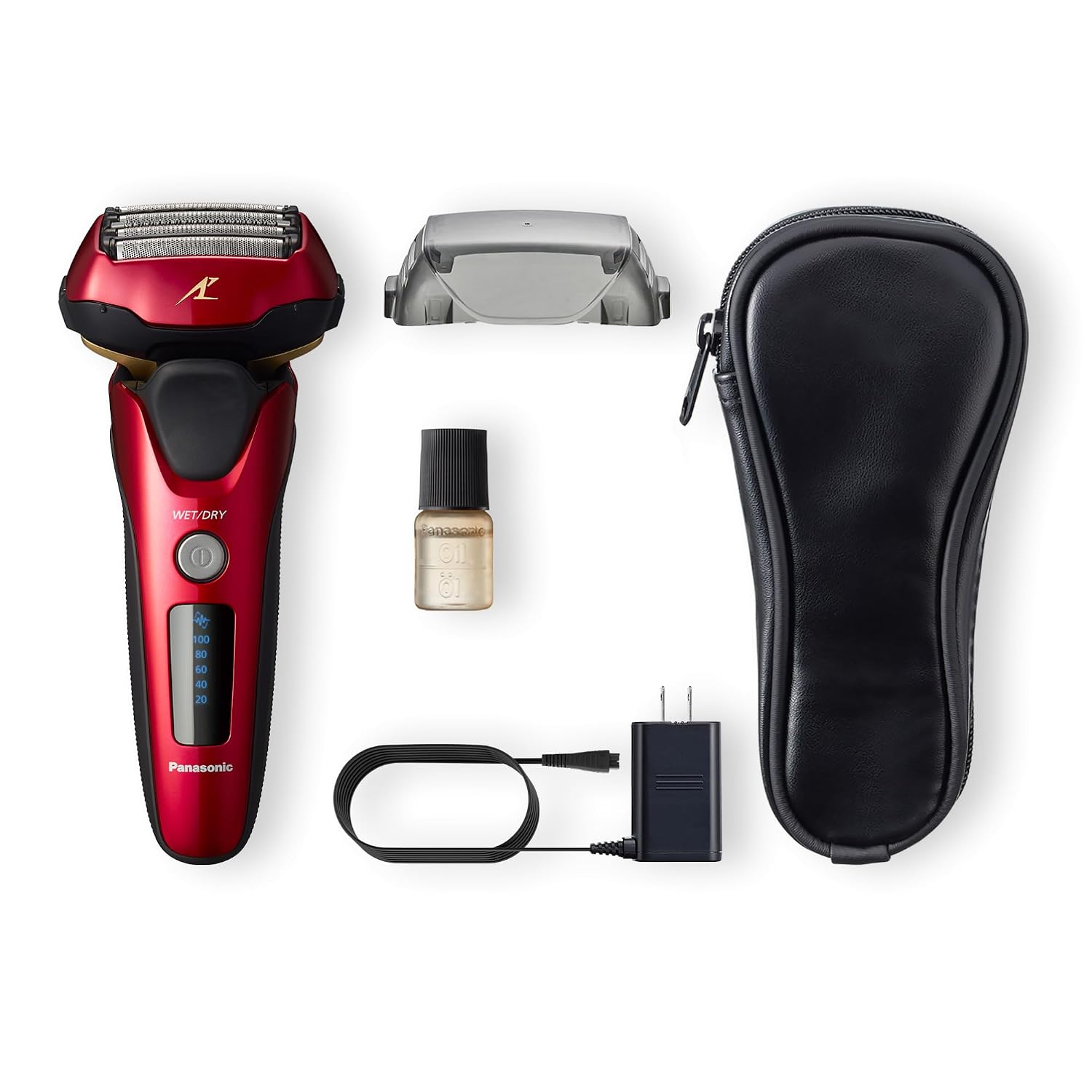 Panasonic ARC5 Electric Razor for Men Face, Wet & Dry Shavers for Men with Foil Shaver, Pop-up Trimmer, Ultra-Fast 5-Blade, Smart Shave Sensor, 16D Flexible Pivoting Head - ES-ALV6HR (Red)