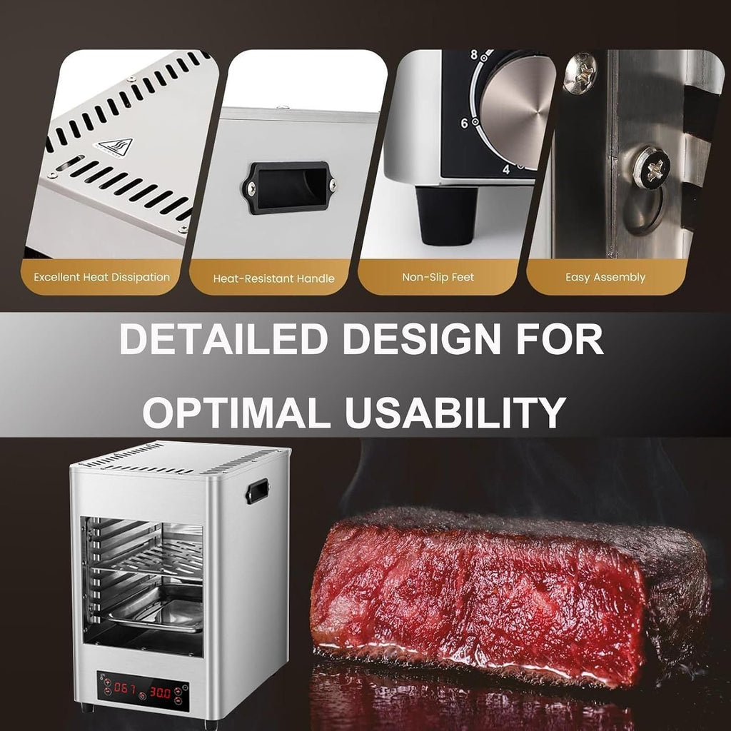 1700w Electric Steak Broiler -8-Layer Grill,Portable Table Top Steak Searer,Stainless Steel Small Camping Oven Steak Cooker Machine-Touch Button/800℃ High Temperature,B