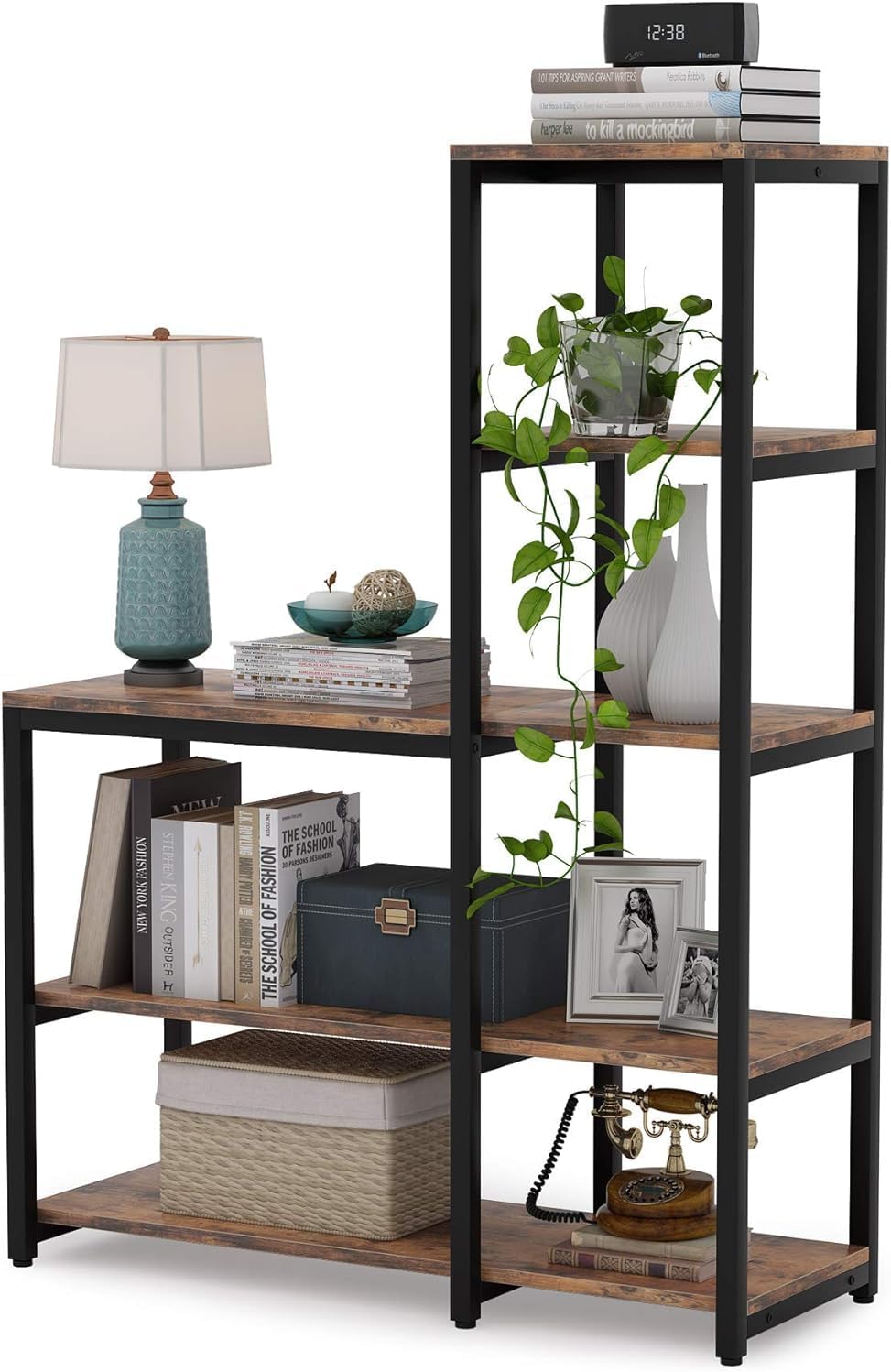 Tribesigns 5-Tier Bookshelf, Ladder Corner Bookshelves Etagere Bookcase, 8 Shelves Display Rack Storage Shelf for Living Room Home Office