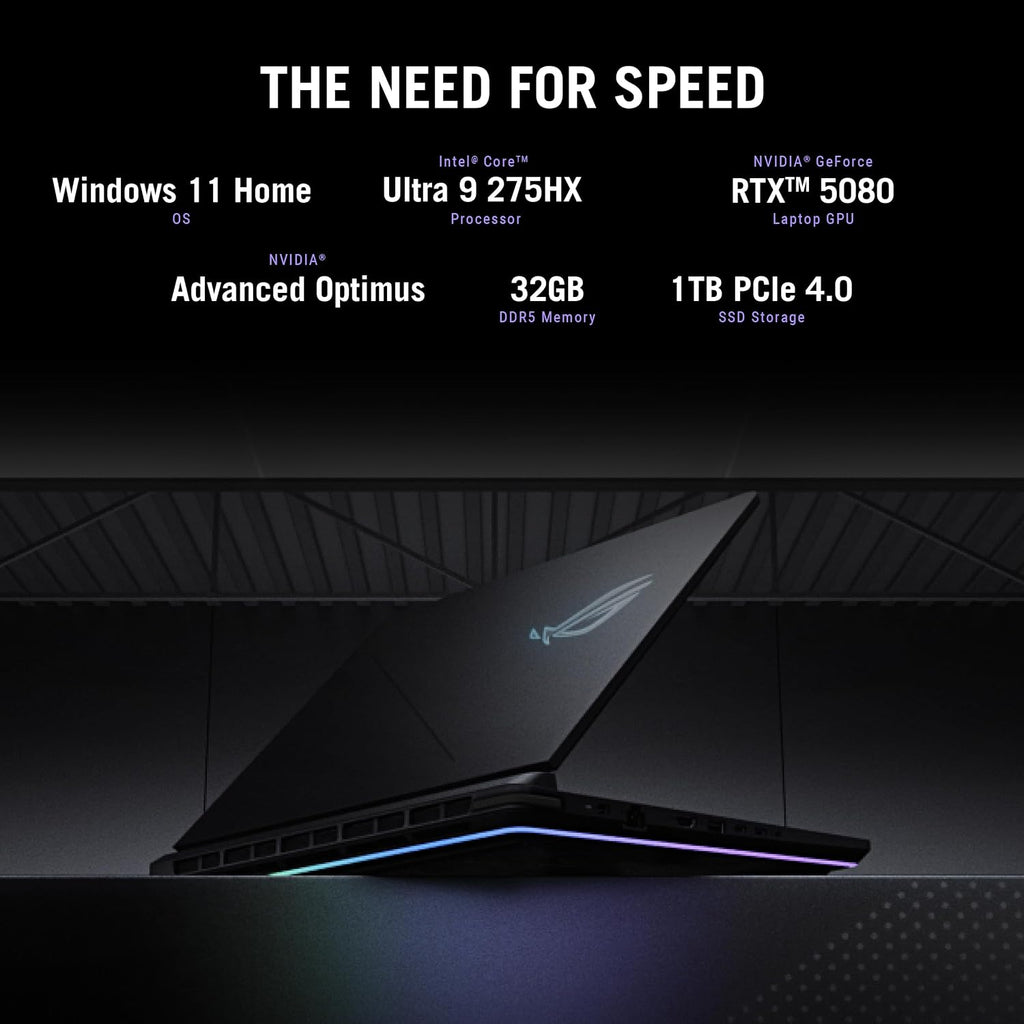 ASUS ROG Strix G16 (2025) Gaming Laptop, 16' ROG Nebula 16:10 2.5K 240Hz/3ms, NVIDIA® GeForce RTX™ 5080, Intel® Core Ultra 9 275HX, 32GB DDR5, 1TB PCIe Gen 4 SSD, Wi-Fi 7, Windows 11 Home, G615LW-AS96