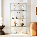 Garvee Glass Display Cabinet with LED Light, Tempered Glass Curio Collection Display Showcase with 4 Shelves and Lock, 2 Door Curio Cabinets for Living Room Bedroom Office, 64 x 31.7 x 14.3 in, White