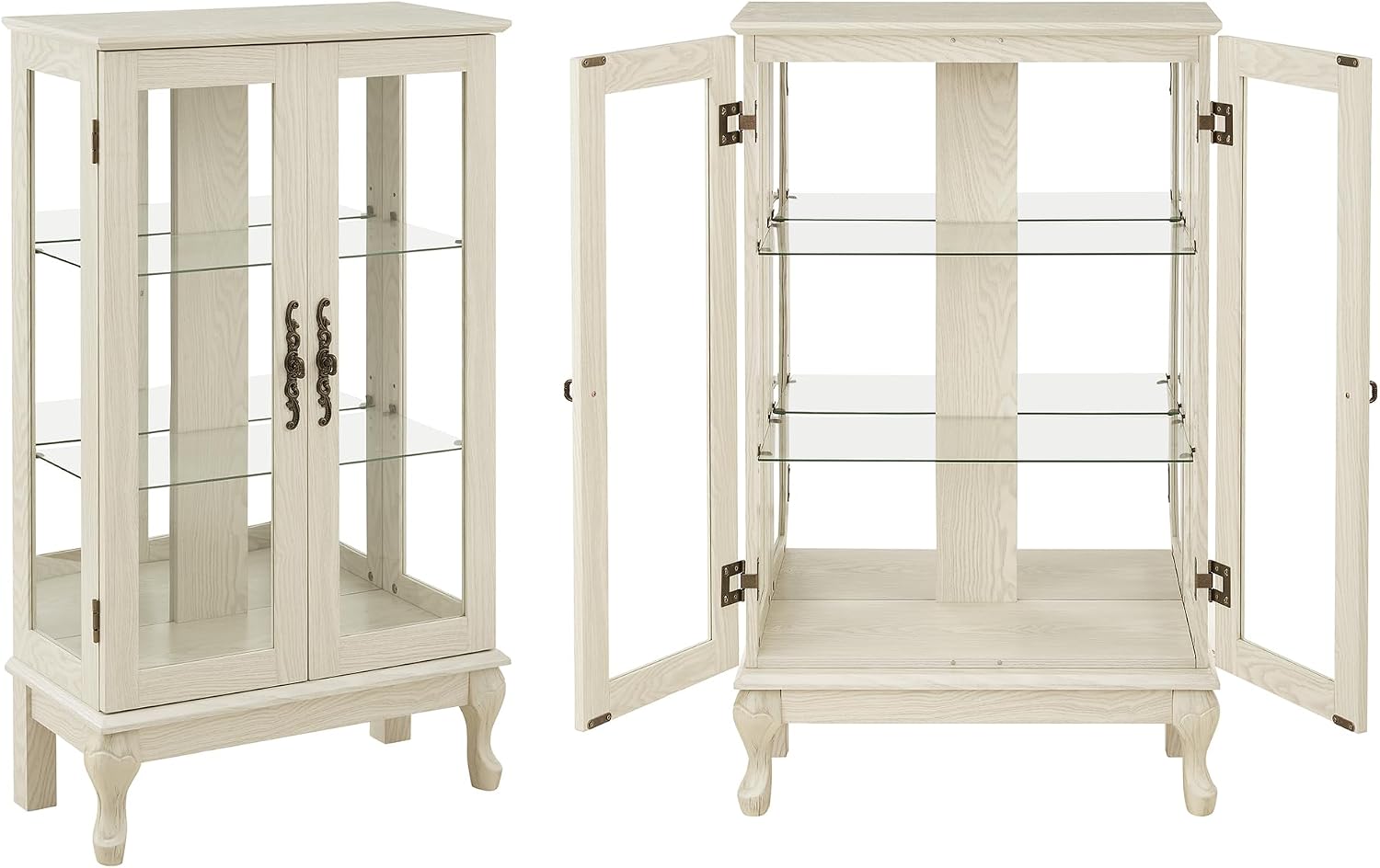43'H Lighted Display Curio Cabinet, 3-Tier Glass Accent Storage Cabinet Curio Showcase w/ 2 Doors & Adjustable Shelves, Wine Artwork Storage Rack w/ Mirrored Back Panel for Living Room (White)