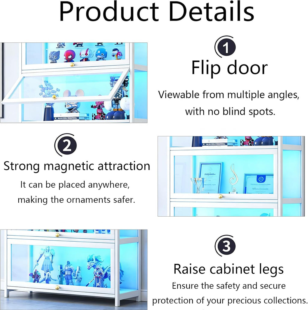 Display Cabinet with Acrylic Glass Doors, 5-Tier Curio Cabinet, Collectibles Toy Organizers Rack & Display Shelf, High Display Case for Home, Office, Playroom, Living Room