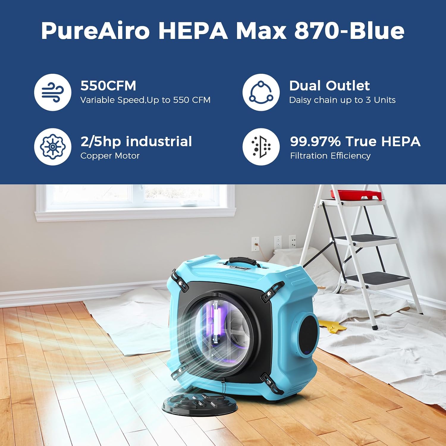 ALORAIR Water Damage Restoration Combo Package 8x Air Mover 2x Air Scrubber 1x Commercial Dehumidifier Ideal for Industrial, Commercial & Home Use - Set 4