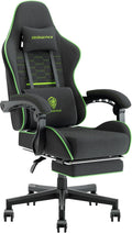 Dowinx Gaming Chair Fabric with Pocket Spring Cushion, Massage Game Chair Cloth with Headrest, Ergonomic Computer Chair with Footrest 290LBS, Black Green
