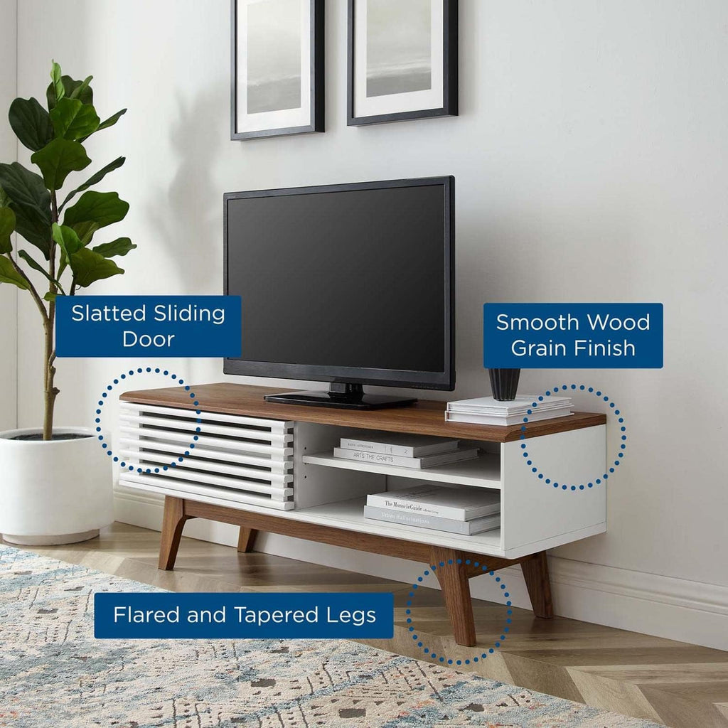 Modway Render Mid-Century Modern Low Profile 48 Inch TV Stand in Walnut White, 48'