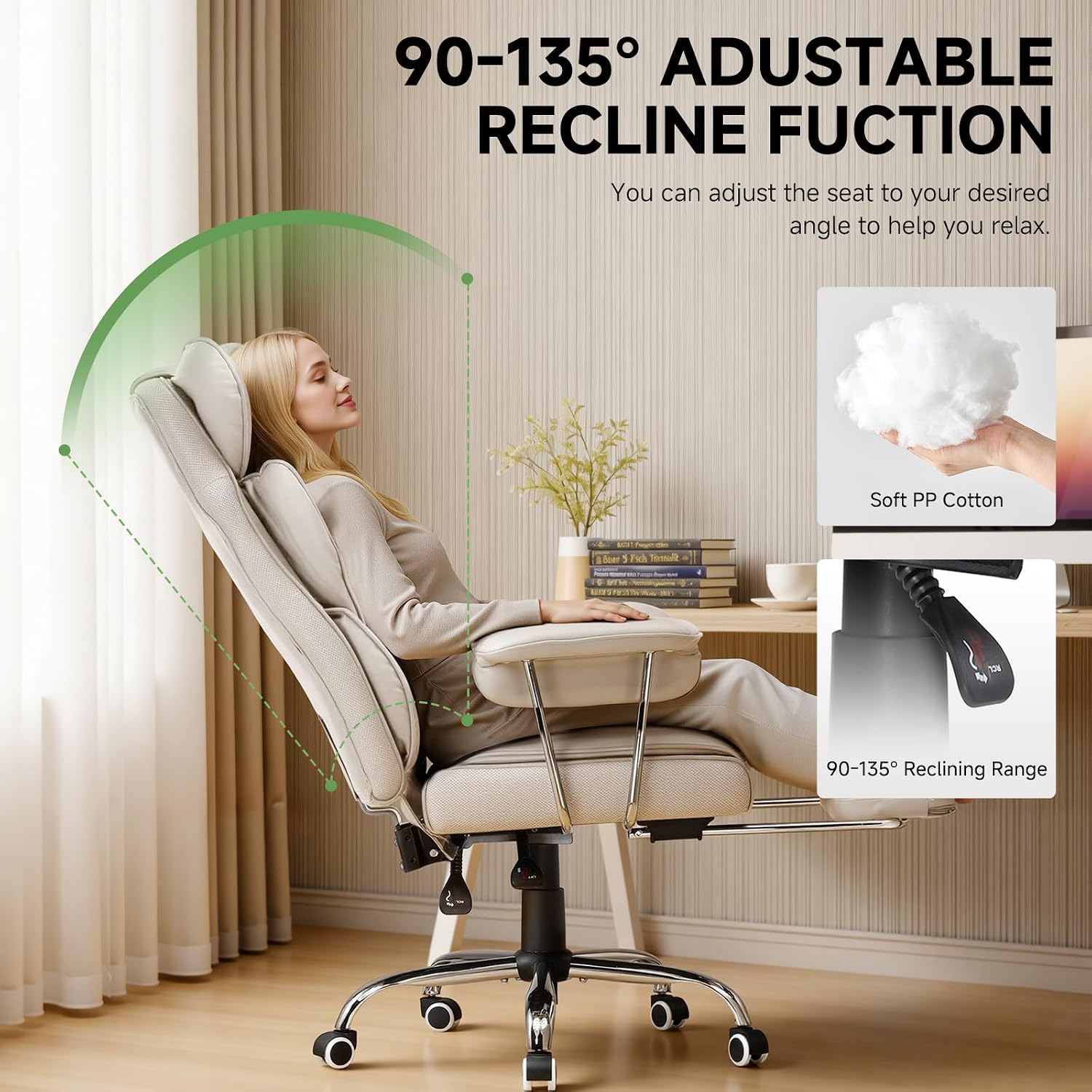 COMHOMA Big and Tall Office Chair, High Back Leather Gaming Chair with Footrest, Executive Ergonomic Office Chairs with Pocket Spring Lumbar Support and with Outward Fixed Soft Armrests