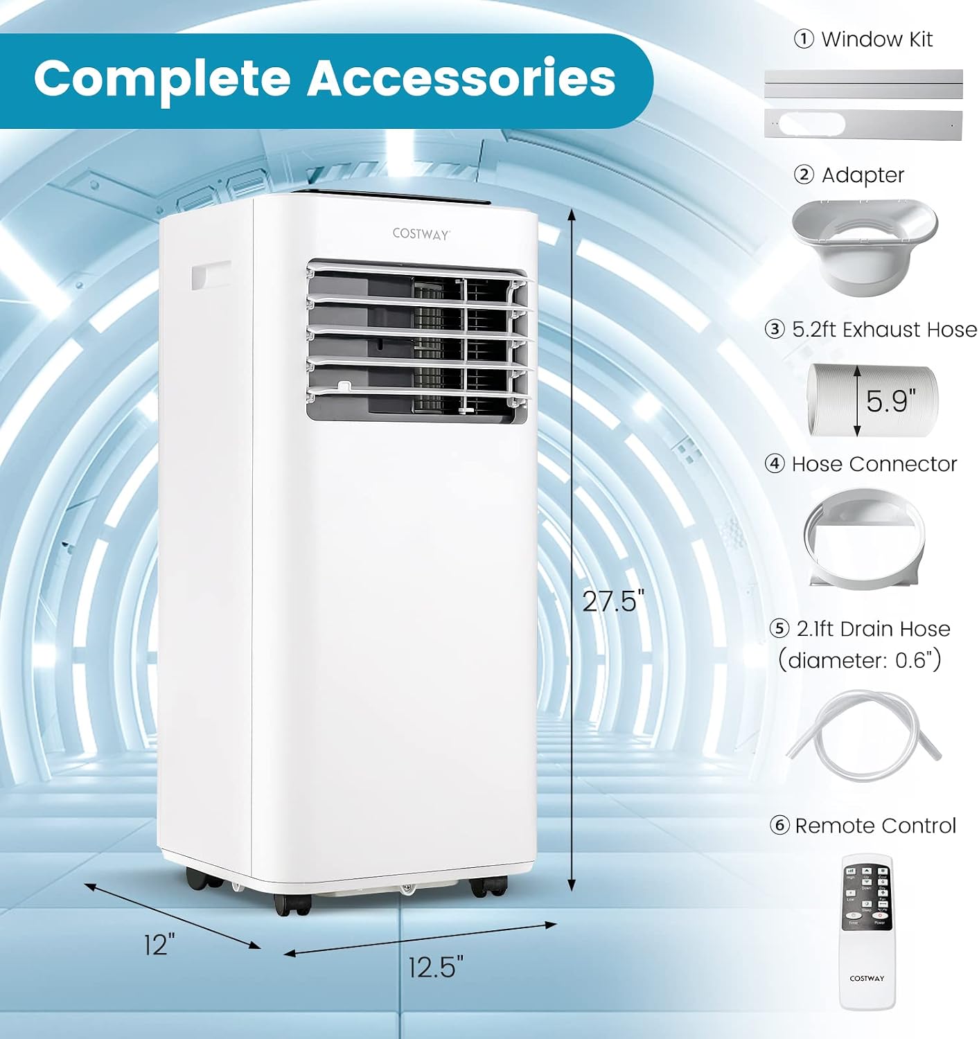 COSTWAY 10000 BTU Portable Air Conditioner, 3 in 1 AC Unit, Fan & Dehumidifier w/Sleep Mode, 24H Timer, LED Display, Child Lock, Remote Control & Window Kit for Bedroom, Office, Dorm (10000BTU)