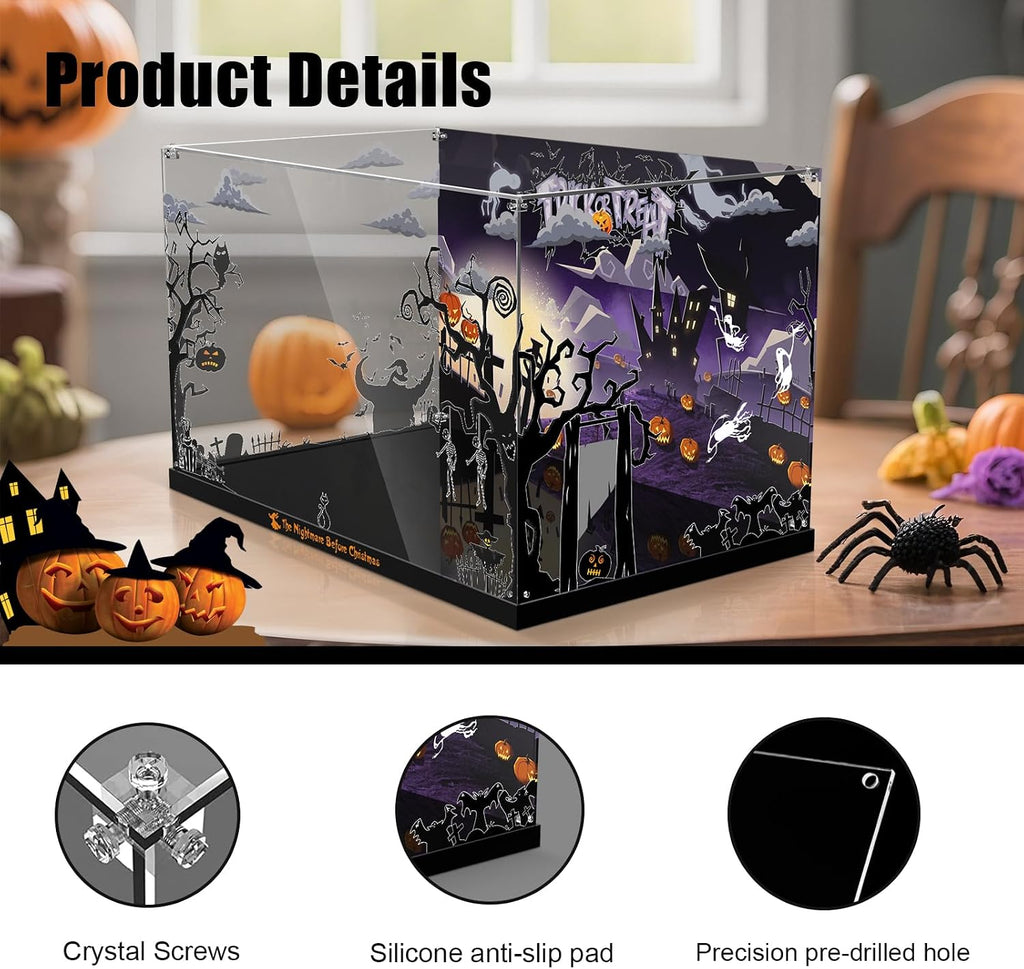 Display Case for 21351 Lego Disney Tim Burton's The Nightmare Before Christmas Building Set - Acrylic Box with Crystal Nut Design & Printed Background (Case Only, Model Not Included)