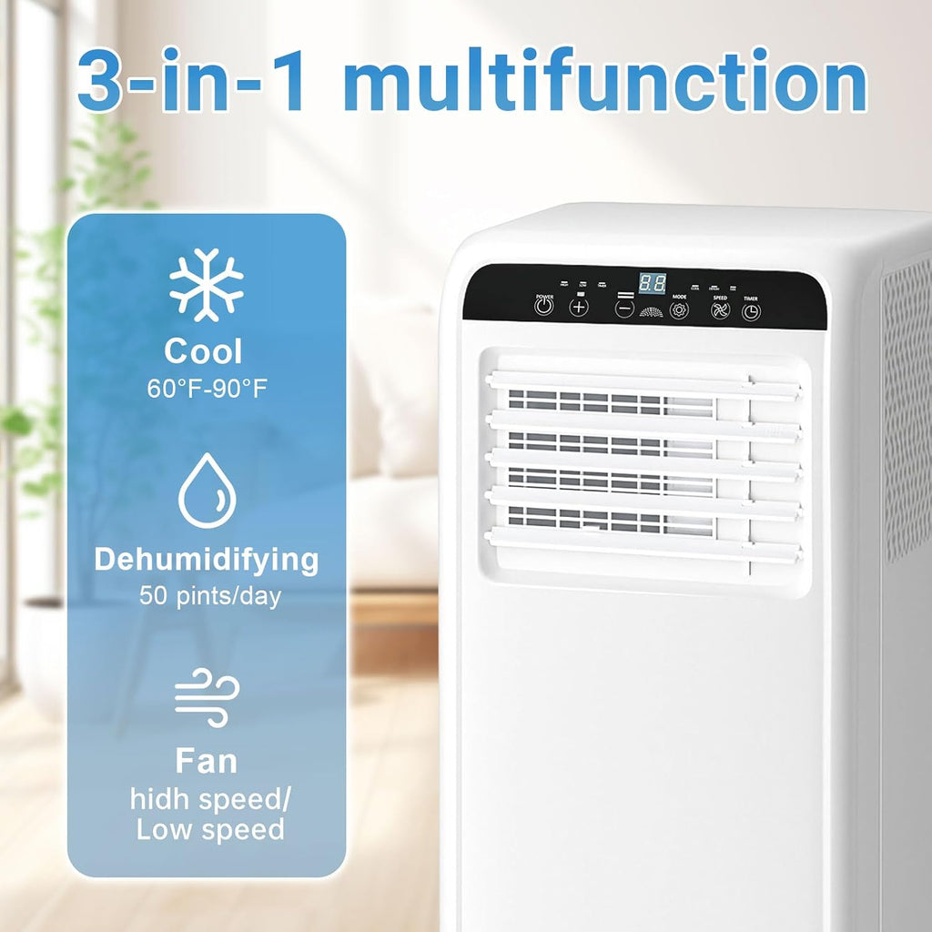 Portable Air Conditioner, 10000BTU, 3-in-1 Air Conditioner Portable Up to 450 Sq.Ft. with Cool, Fan, Dehumidifier, Remote Control & Installation Kit, 24H Timer, Quiet Standing AC Unit