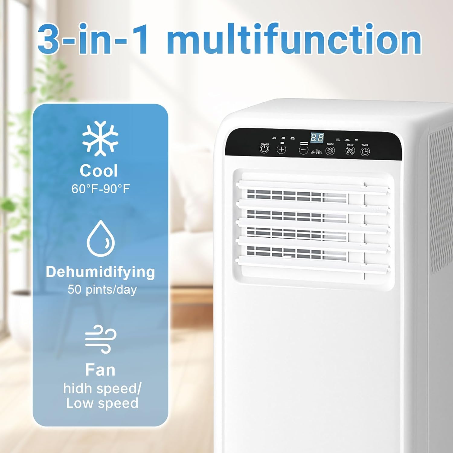 Portable Air Conditioner, 10000BTU, 3-in-1 Air Conditioner Portable Up to 450 Sq.Ft. with Cool, Fan, Dehumidifier, Remote Control & Installation Kit, 24H Timer, Quiet Standing AC Unit