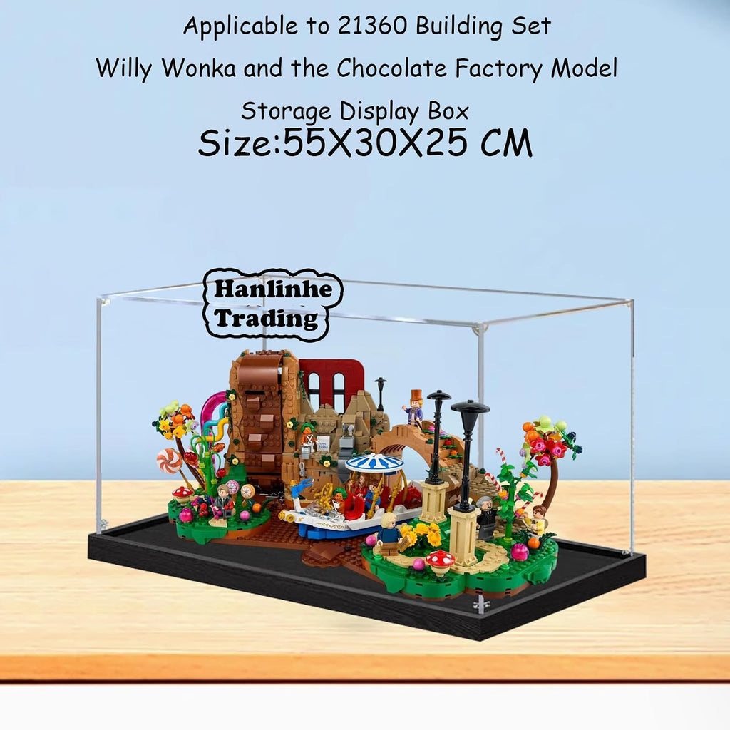 Acrylic Display Case for Lego 21360 Chocolate Factory Building Set– Dustproof Display Box & Showcase, Display Box Compatible with Lego 21360 -Only Display case (3mm Black Base)