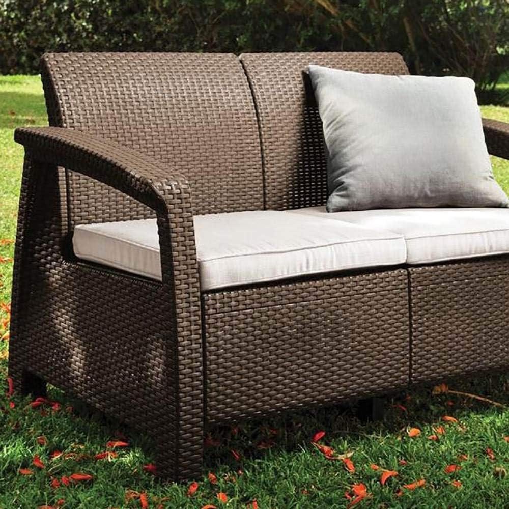 Keter Corfu 4 pic Set All Weather Outdoor Patio Garden Furniture w/ Cushions, Brown.