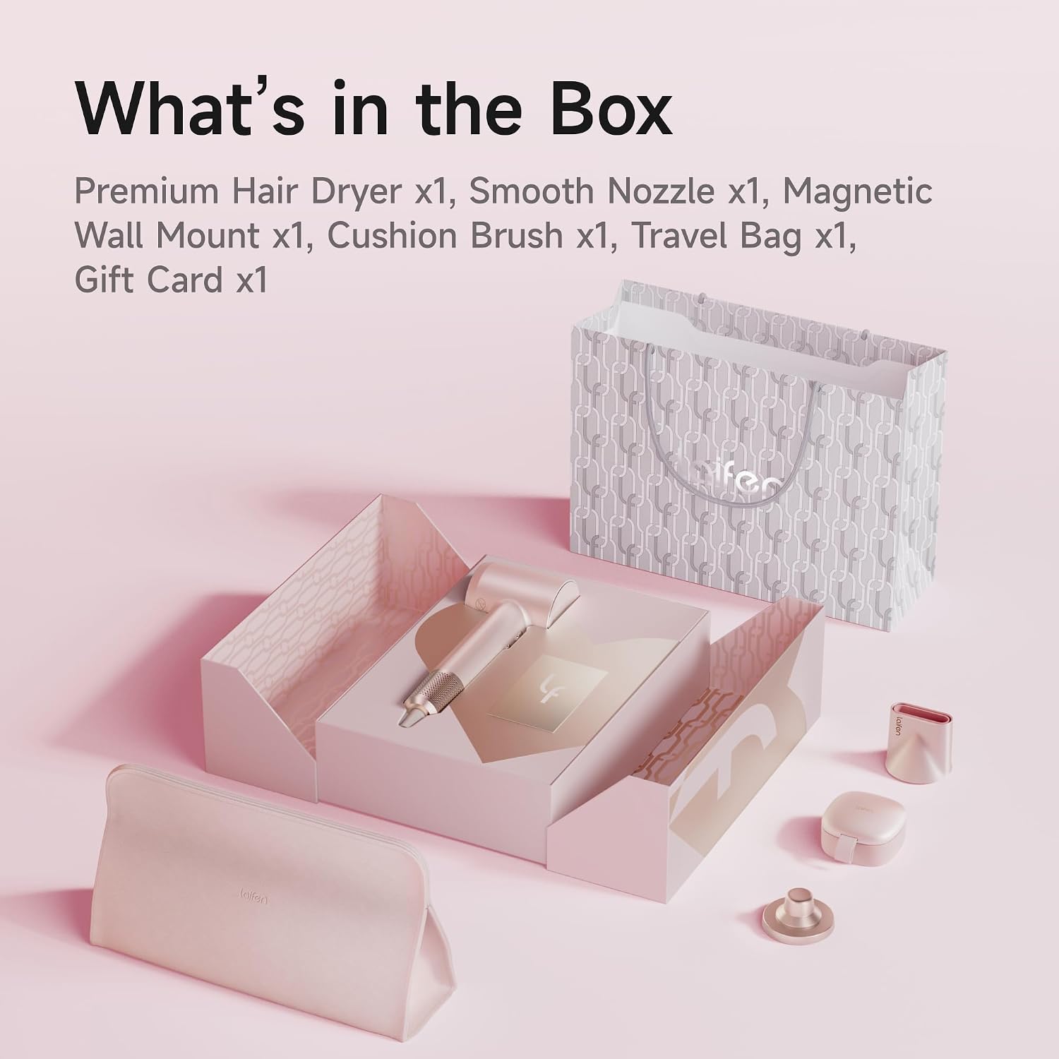 Laifen Premium High-Speed Hair Dryer Love-Bound Box, Professional Ionic Portable Blow Dryer with 110,000 RPM, Low Noise, 360° Magnetic Styling Attachment, Wall Mount, Travel Bag, Gift Box, HD502