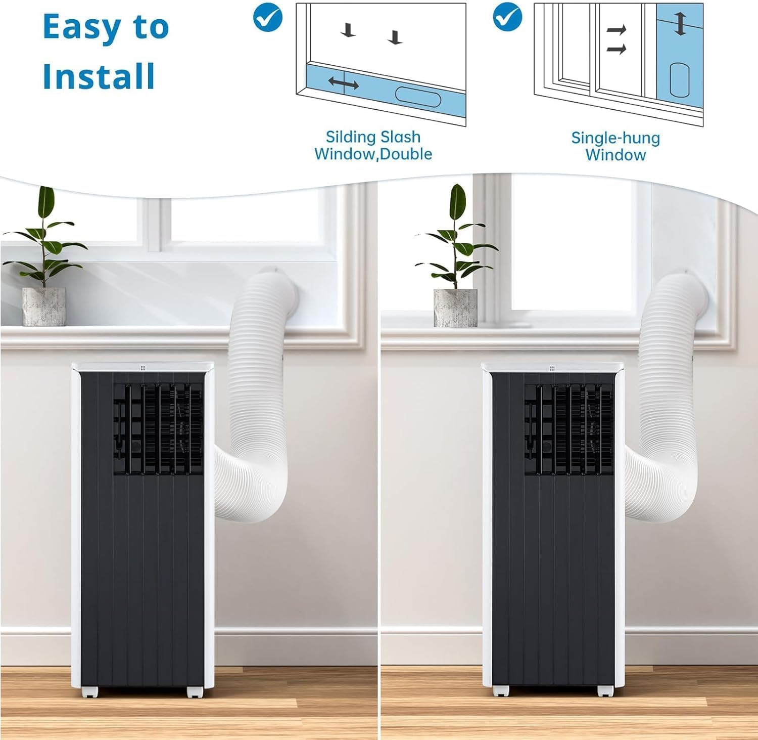 Portable Air Conditioner, 8,000 BTU Cools up to 350 Sq. Ft., LED Touch Panel, with Remote Contro, Built-in Dehumidifier, Fan, 3 in 1 Compact Indoor Quite AC Unit for Home Office Dorm RV, Black