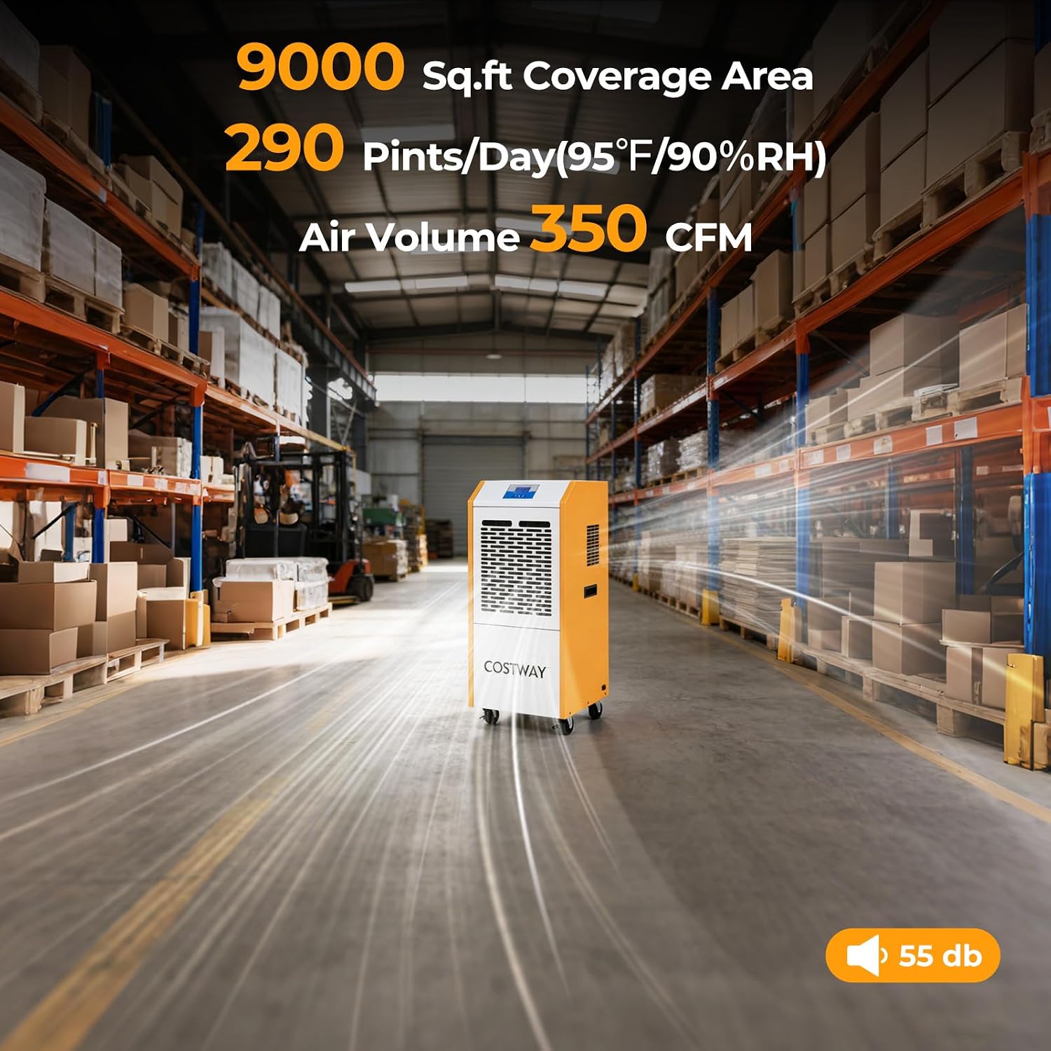 COSTWAY 290 Pints Commercial Dehumidifier with Pump, Industrial Dehumidifier with Drain Hose, 24H Timer & Wheels for Basement, Warehouse, Large Spaces up to 9,000 Sq.Ft