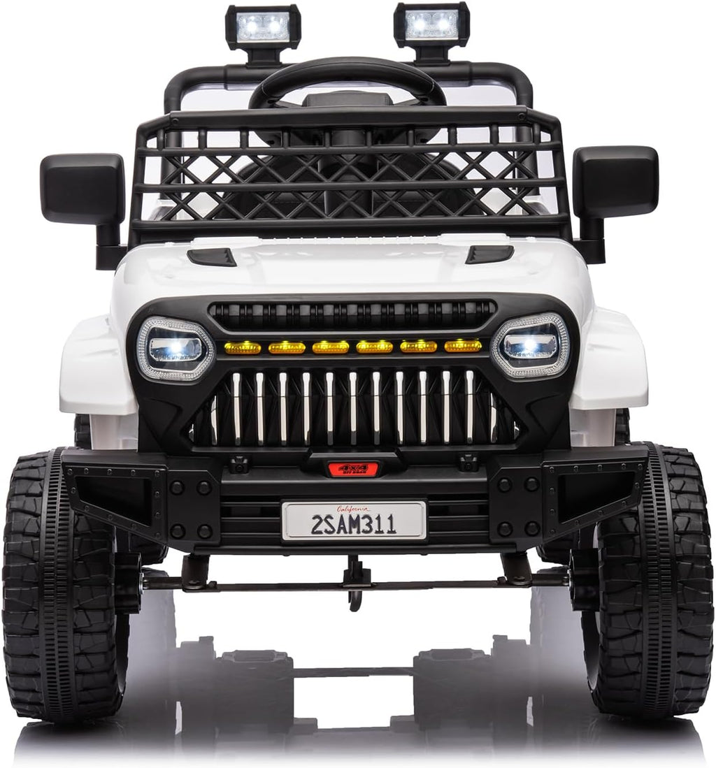 12V Ride On Car for Kids Electric Vehicle Toddlers Battery Powered Truck Car Toy with Remote Control, 4-Wheel Suspension, Battery Display, LED Lights, Music, for Boys Girls, White