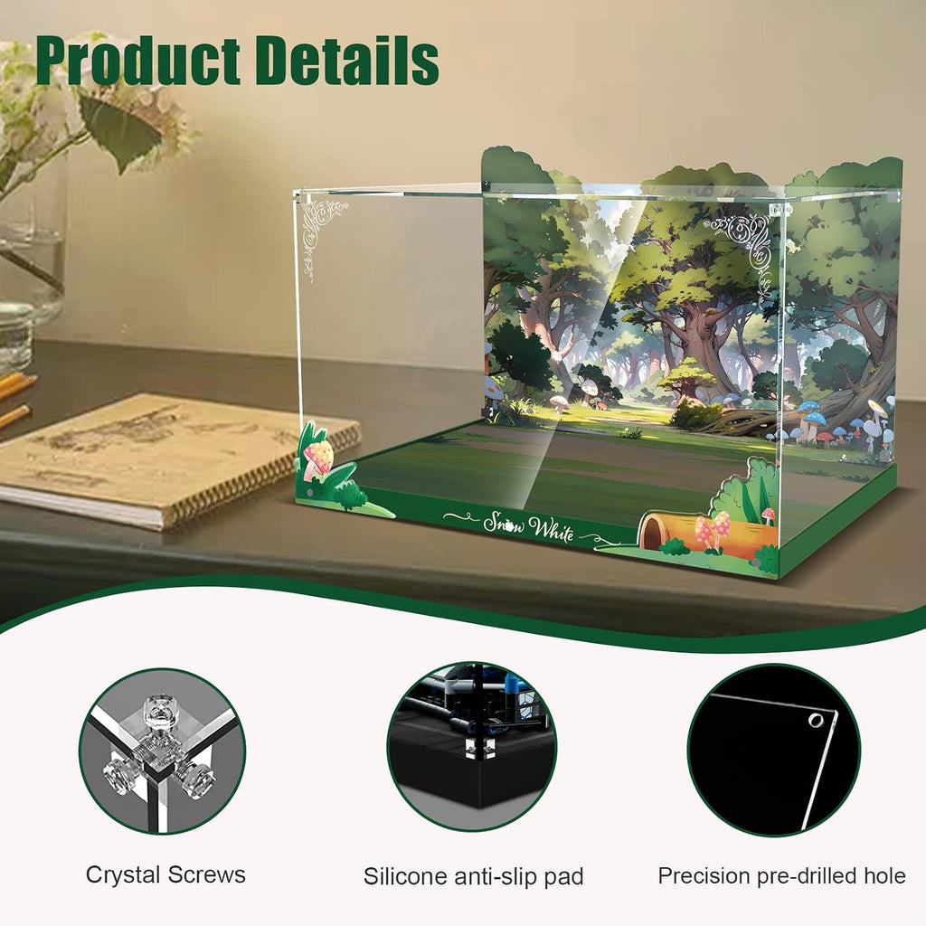 Acrylic Display Case for Lego Snow White and The Seven Dwarfs' Cottage Building Set - Display Box for Lego 43242 (Box Only, No Model) Clear Acrylic Plate with Base & HD Painted Background