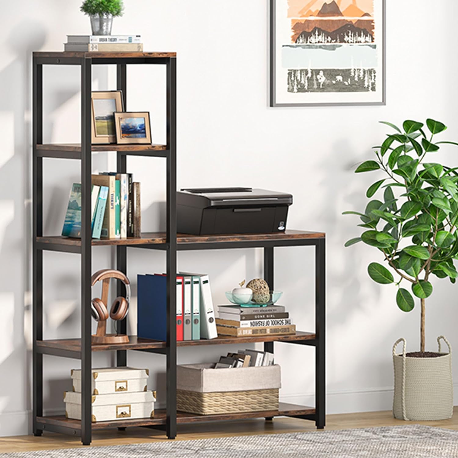 Tribesigns 5-Tier Bookshelf, Ladder Corner Bookshelves Etagere Bookcase, 8 Shelves Display Rack Storage Shelf for Living Room Home Office