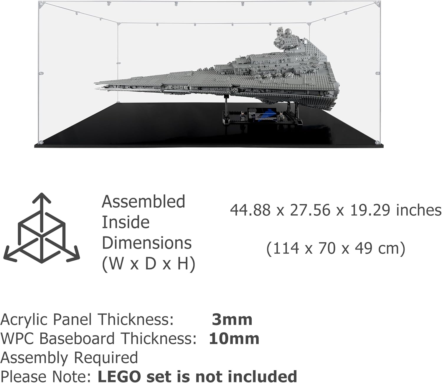 Acrylic Display Case Compatible for Lego Imperial Star Destroyer #75252, Dustproof Display Case (Case Only) (Lego Sets are NOT Included)