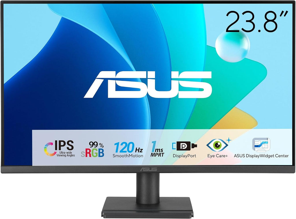 ASUS 24' 1080P Computer Monitor (VA249QG) – IPS, Full HD, 120Hz, 1ms, Adaptive-Sync, 99% sRGB, Speakers, HDMI, DisplayPort, VGA, Low Blue Light, Flicker-Free, VESA Mountable, 3yr Warranty