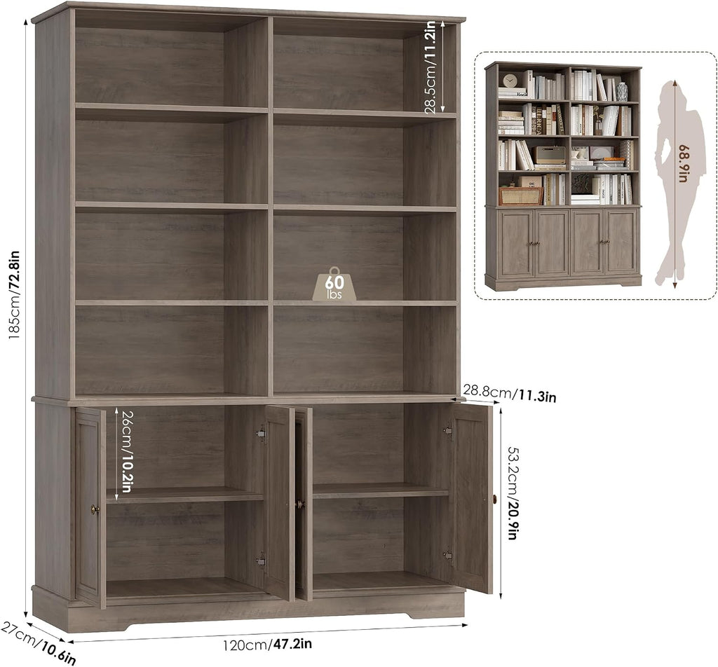 FINETONES 73' Tall Bookshelf with Doors, 6 Tier Large Bookshelf Double Wide Bookcases and Bookshelves with Storage, Large Display Cabinets for Home Office,Living Room, Library