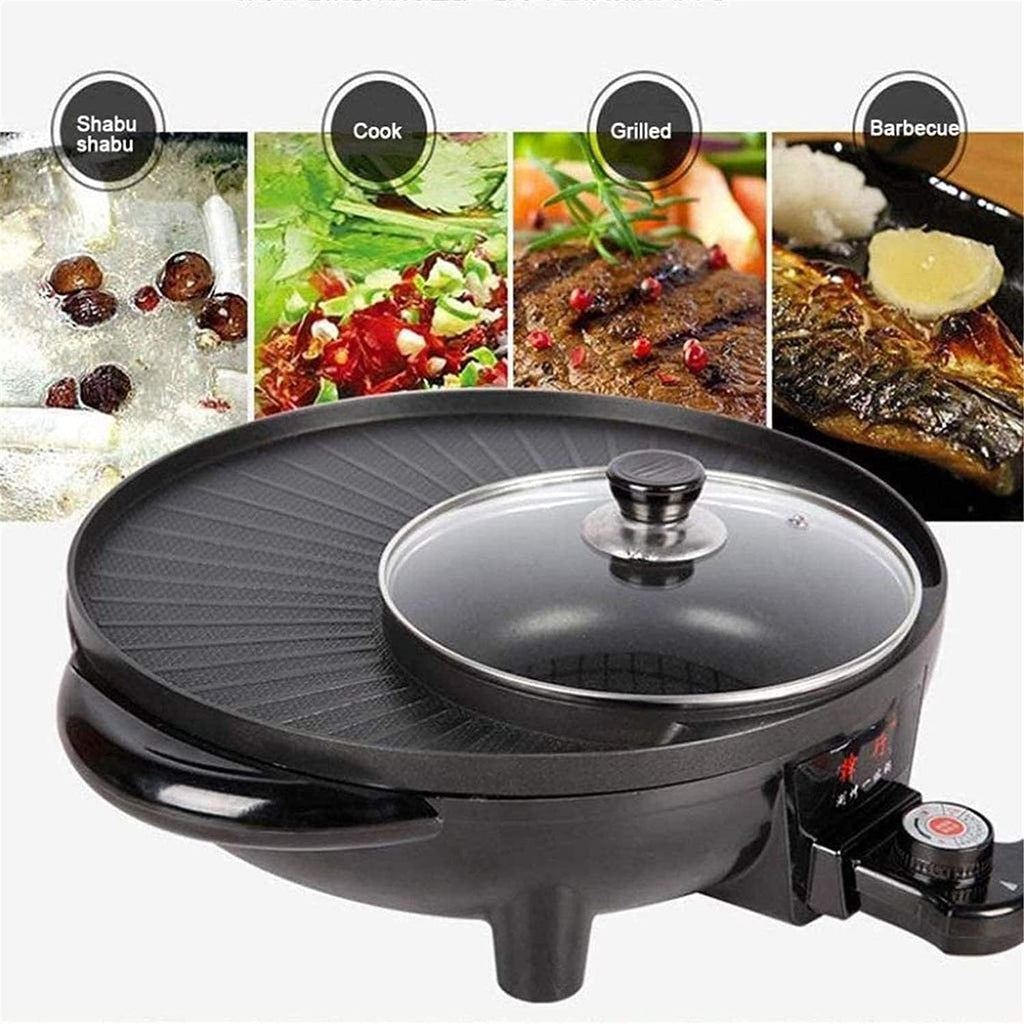 Electric BBQ Grill Indoor Electric Griddle Grill Teppanyaki BBQ Hot Plate Camping, Non Stick, Adjustable Temperature 1700W-Multifunction Two-in-one Electric Smokeless,Portable Nonstick Griddl