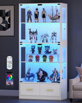 Lamtor Display Cabinet with Glass Doors - 67' Curio Cabinet for Collectibles with RGB LED Lights and 2 Drawers, 4 Tier Glass Display Case for Living Room, Office, White
