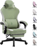 Dowinx Gaming Chair Fabric with Pocket Spring Cushion, High Back Ergonomic Computer Chair with Footrest for Adults, Massage Lumbar Support Swivel Game Chair for Office Gaming 300LBS, Green