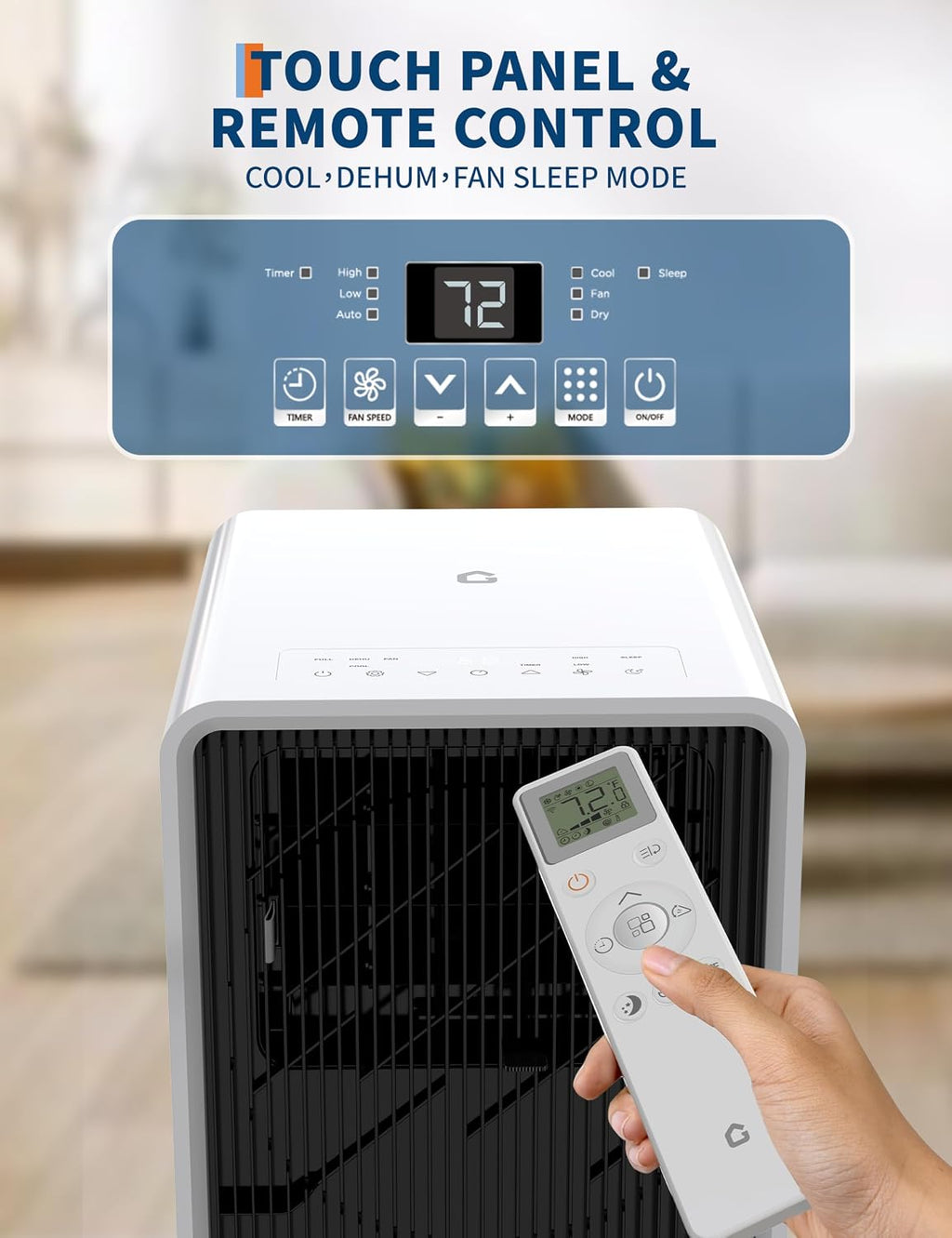 Garvee 14,000 BTU Portable Air Conditioners, Quiet Air Conditioner Up to 750 Sq.Ft, 3 in-1 AC Unit with Cool, Dehumidifier, Fan, 24H Timer, for Bedroom, living room, Black+White