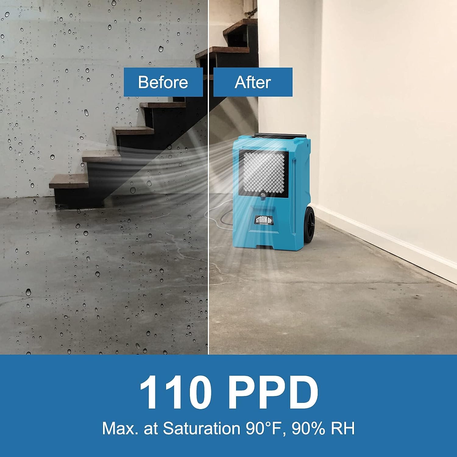ALORAIR 110 Pints Dehumidifier Commercial Grade Built-in Pump, Includes Drain Hose, Ideal for Large Basements, Industrial or Commercial Spaces and Job Sites, 5 Years Warranty (DP50 Blue)