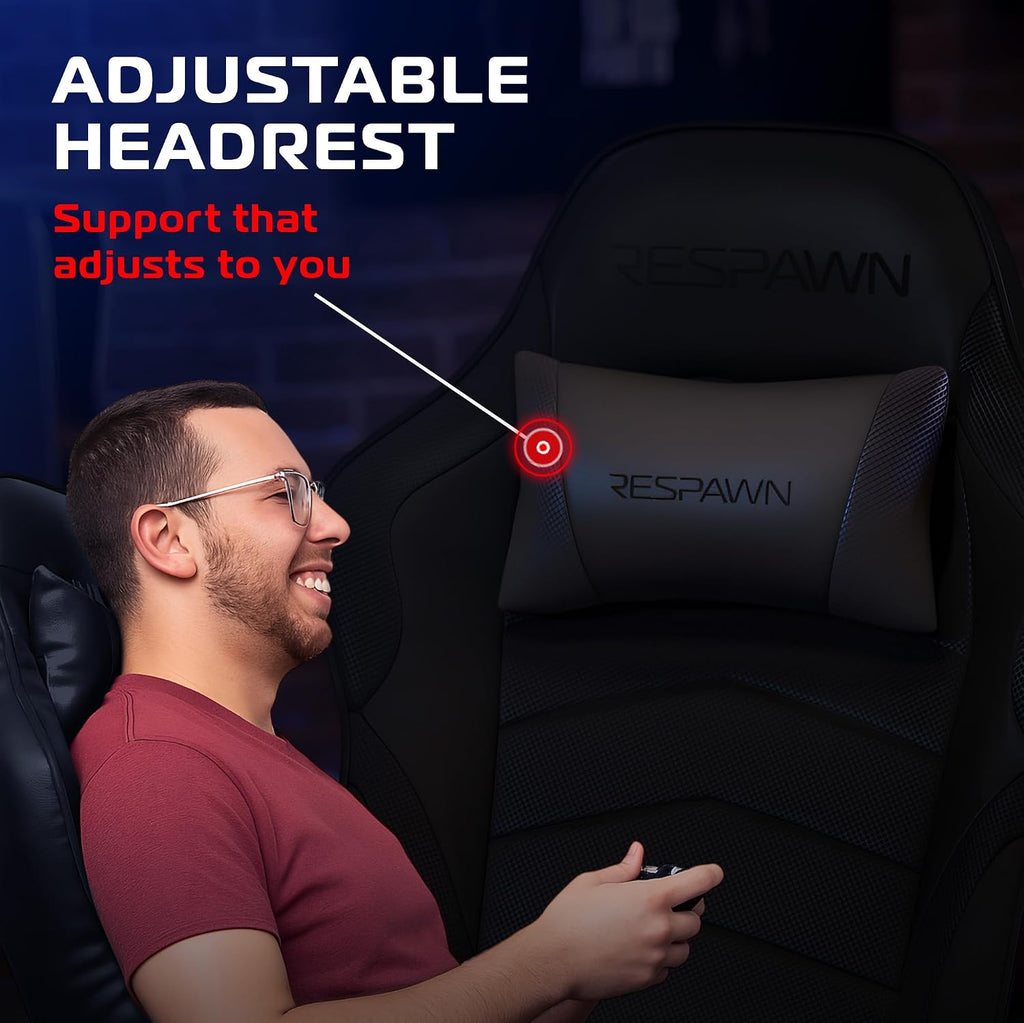 Respawn 900 Console Gaming Recliner with Footrest and Lumbar Support - Comfortable Ergonomic Gaming Chair with Headrest, No Wheels, Reclining, Heavy Duty, Racing Style Video Game Chairs - Black