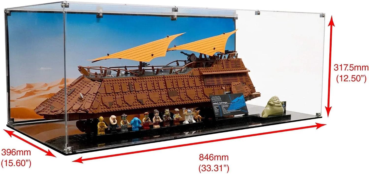 Display Case Compatible with Lego 75397 - Jabba's Sail Barge - Acrylic Dustproof Showcase with Pre-Printed Background - Set Not Included