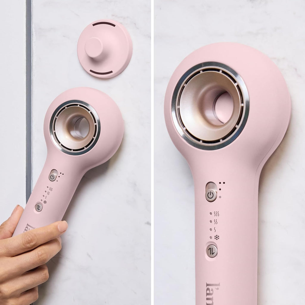 L'ANGE HAIR Axia HaloRing Ionic Hair Dryer | High Speed Professional Blow Dryer for Smooth, Frizz-Free Styles | Lightweight Brushless Motor with Concentrator & Wall Mount | 4 Heat Settings | Blush