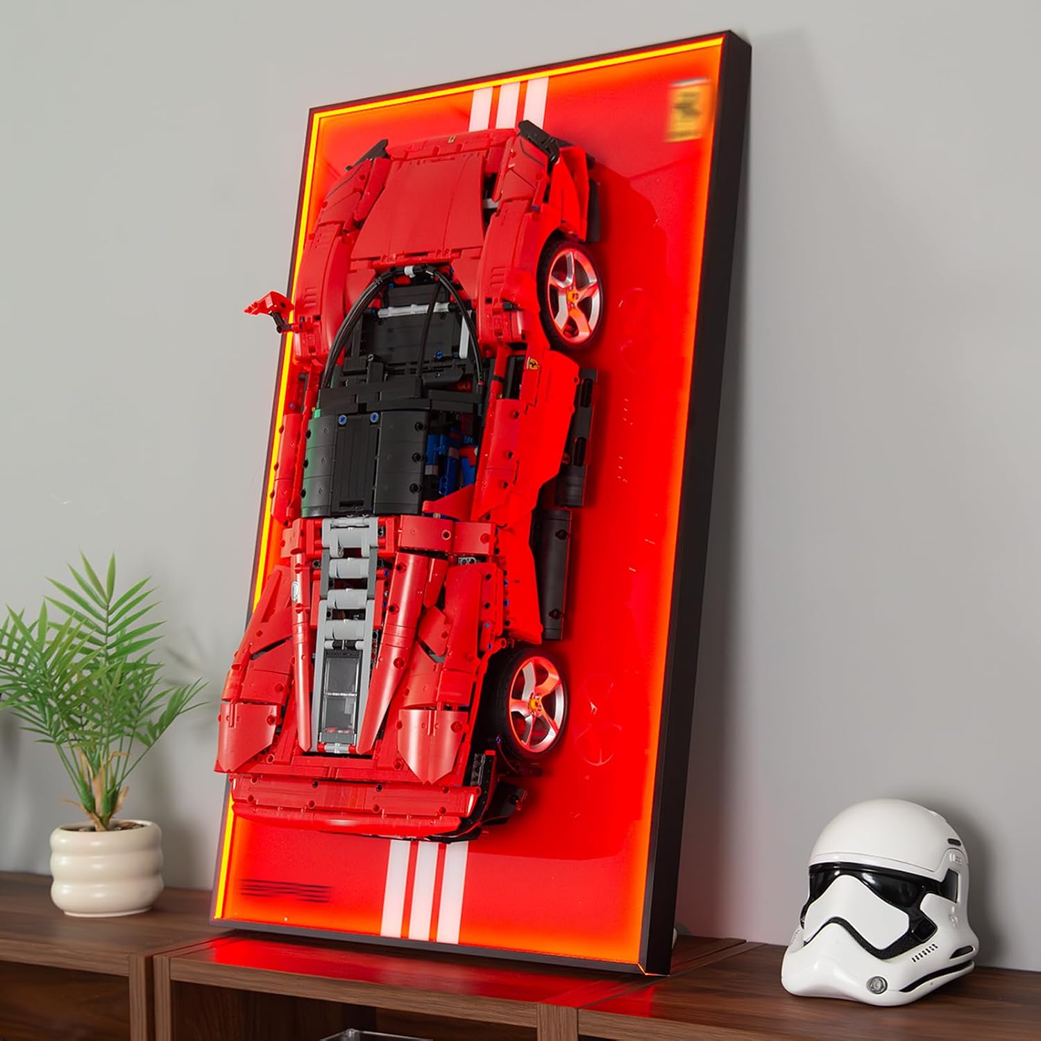 Display Wallboard with RGB LED Lights Compatible with Lego Technic Ferrari Daytona SP3 42143 Race Car Model Building Kit - Adult Collectibles Wall Mount for Home or Office Décor (No Car)