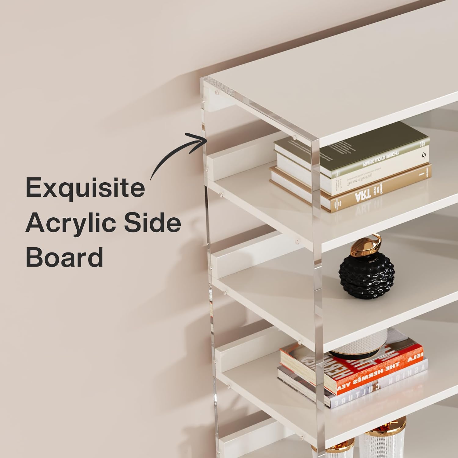Tribesigns 8-Tier Acrylic Bookshelf, Modern Bookcase with Wood Shelves, 63' Display Storage Rack for Living Room, Bedroom, Home Office, White & Transparent (Without LED)