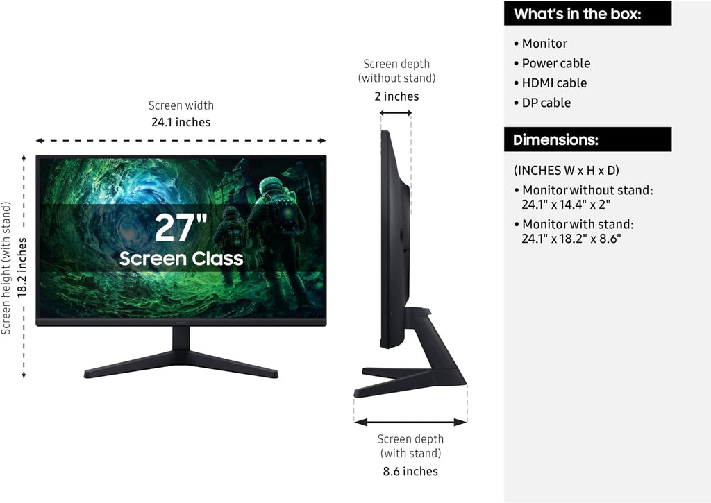 SAMSUNG 27' Odyssey G5 G53F QHD Resolution Gaming Monitor, HDR10, 200Hz Refresh Rate, IPS Panel, AMD FreeSync™ Premium, Black Equalizer, Auto Source Switch, LS27FG532ENXZA