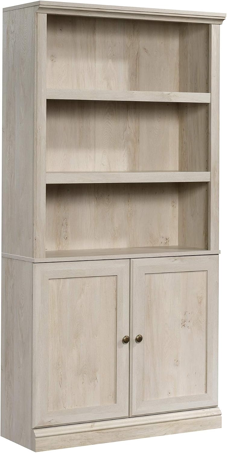 Sauder Miscellaneous Storage Bookcase with Doors, Adjustable Shelves, 5 Shelf Bookcase - Chalked Chestnut Finish