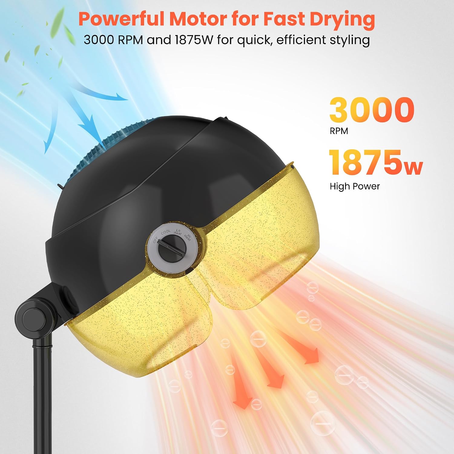 TASALON Gold Portable Hooded Hair Dryer for Home, Standing 1875w Ionic Hooded Dryer on Wheels with Hood, Professional Adjustable Height Sit Under Bonnet Dryer for Women and Beauty Salon