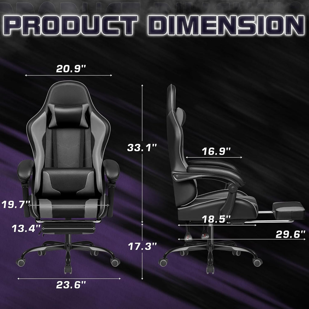 Homall Gaming Chair, Video Game Chair with Footrest and Massage Lumbar Support, Ergonomic Computer Chair Height Adjustable with Swivel Seat and Headrest (Grey)