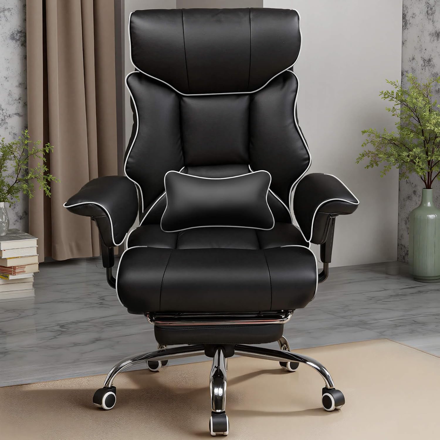 GTPLAYER Big and Tall Gaming Chair 400lbs Heavy Duty Office Chair with Foot Rest & Ergonomic Pocket Spring Cushion, High Back Lumbar Support for Lower Back Pain Relief, White/Black