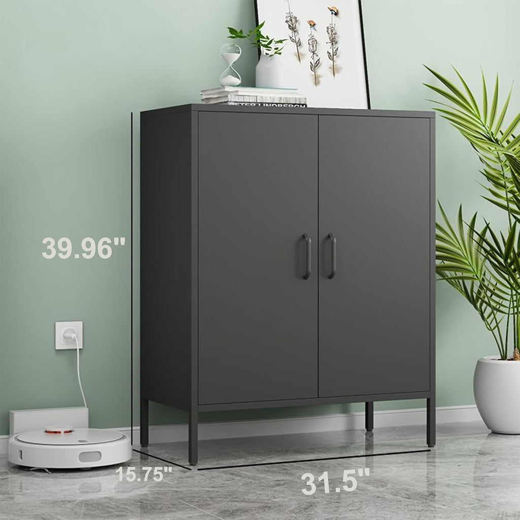 Chshin Black Metal Storage Cabinet,Metal Locker Storage Cabinet with 2 Doors and Shelves,Kitchen Pantry Cabinet,Modern Storage Freestanding Organizer Rust for Home,Kitchen,Office