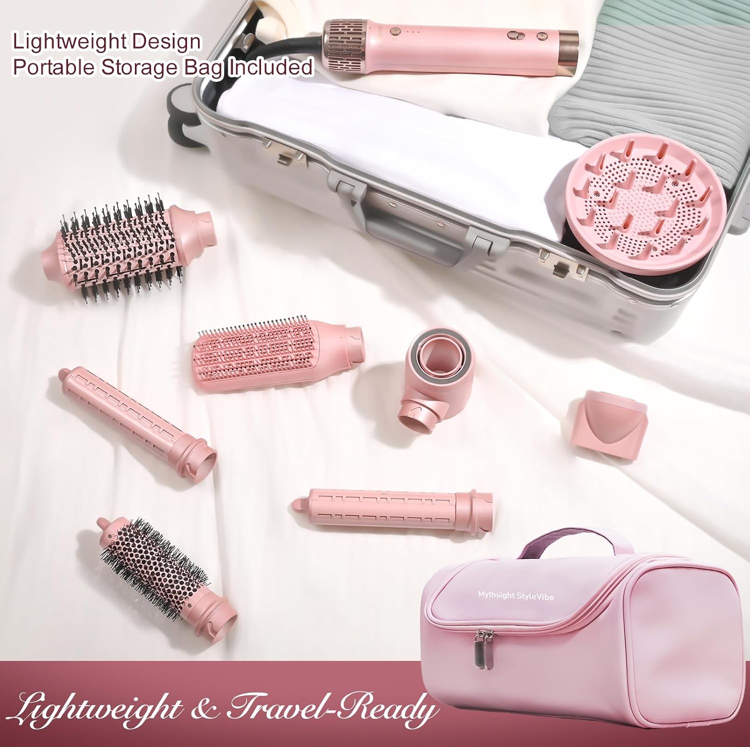 StyleVibe 8-in-1 Air Styler, Hair Dryer & Blow Dryer Brush with Travel Case - Auto Wrap Curls (L/R), Fast Drying, Thermal Round Brush for Smooth Blowouts & Frizz-Free Volume, No Heat Damage