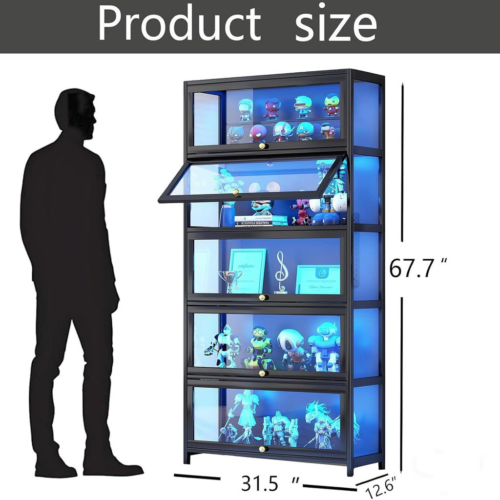 Display Cabinet with Acrylic Glass Doors, 5-Tier Curio Cabinet, Collectibles Toy Organizers Rack & Display Shelf, High Display Case for Home, Office, Playroom, Living Room