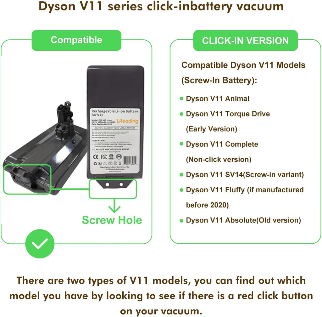 V11 110-Min Runtime Screw Battery Replacement: With Samsung Battery Cell, Compatible with Dyson V11 Animal, Torque Drive, Models SV14, OEM PN 970145-02, Includes 1 Filter, Battery Lock, Charger