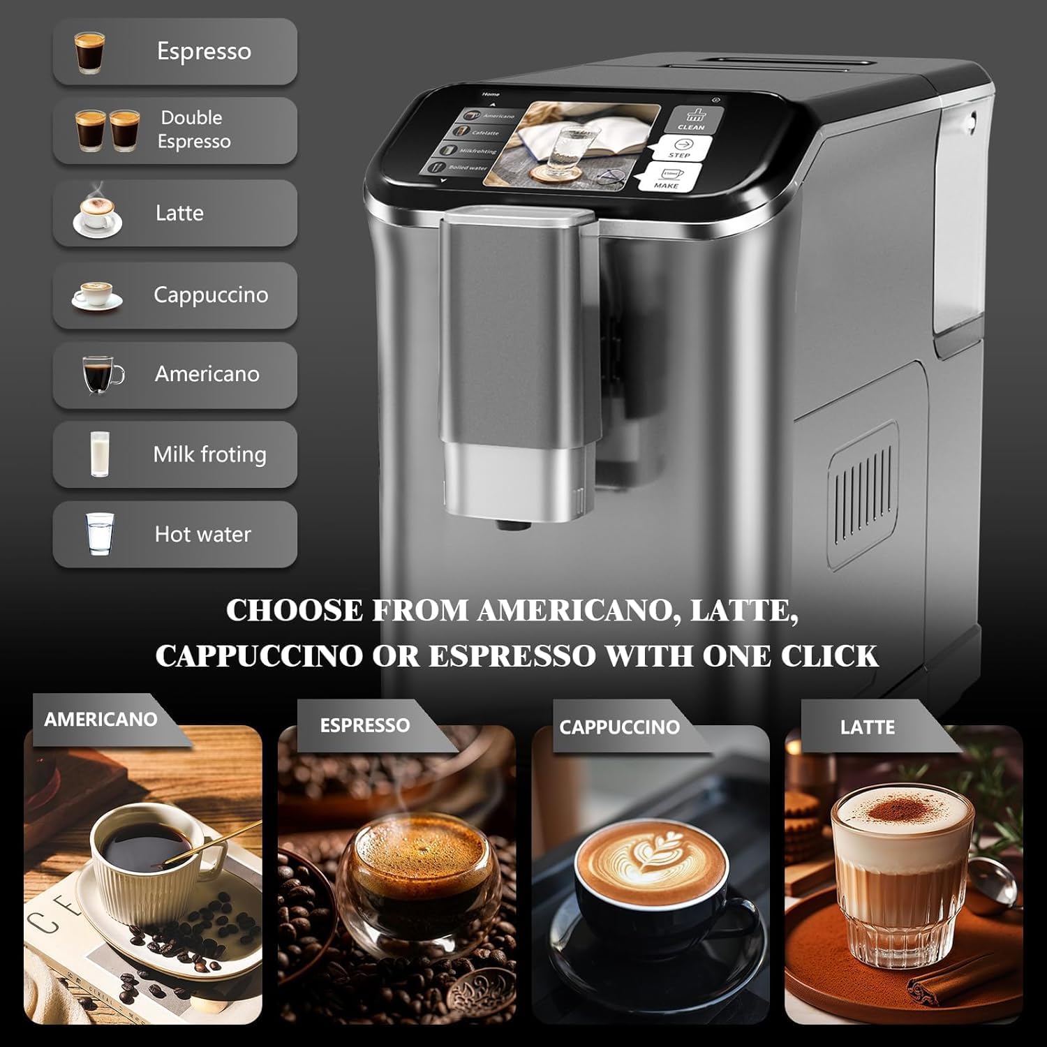 GarveeHome Espresso Machine, 20 Bar Semi Automatic Espresso Machine With Grinder and Milk Frother Wand, Professional Espresso Maker Coffee Machine With 95 oz Removable Water Tank (Grey+Silver)